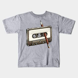 Rewind Tape Cassette and Pencil Pen Kids T-Shirt